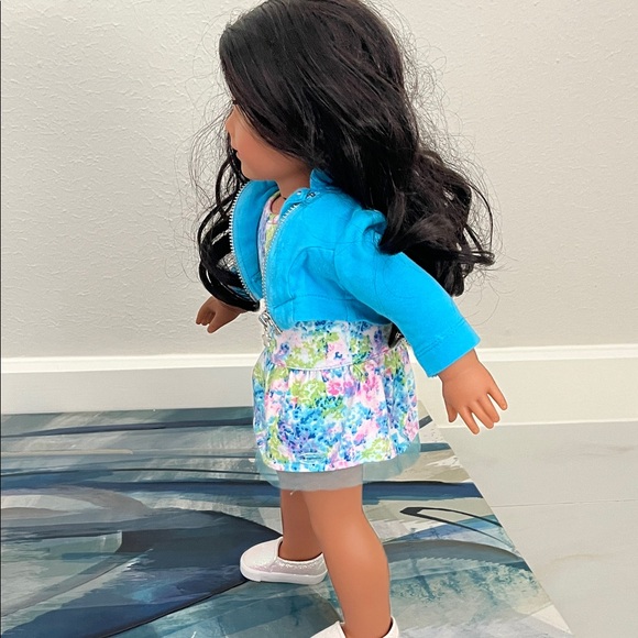 American Girl Doll with Blue Jacket & floral dress. 2017 - Picture 4 of 8